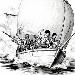 highly detailed ink illustration of the oro jackson setting sail, octane render, fast shutter speed, high speed, action photo, 1 / 1 0 0 0 sec shutter, b & w clean shaped illustration by kim jung gi, ric estrada, ron english and eiichiro oda
