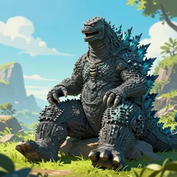 godzilla relaxing on his day off, 8k digital art, highly detailed,