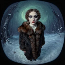 curved perspective, extreme narrow, extreme fisheye, digital art of a female sable stole by anton fadeev from nightmare before christmas