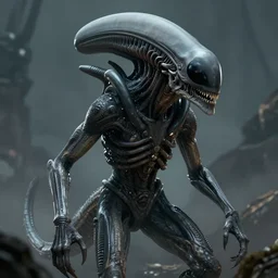 Concept Art Of a Grey Monstrous Alien, Horror style, In the Style of Alien