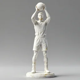 a statue made of white marble with gold veins, of steph curry with a basketball in his hands, transhumanism, full body shot, perfect symmetrical body, perfect symmetrical face, hyper realistic, hyper detailed, by johannen voss, by peter kemp, by monia merlo, by michelangelo, by alex grey, octane render, blender, 8 k
