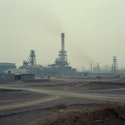 industrial mine, pollution, haze, film still from wes anderson movie, baotou china,