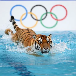 a tiger swimming in the olympic games