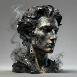 epic concept art. abstract male face silhouette mixing with black and color liquid fluid. abstract sculpture. art deco swirls. smoke simulation, vfx, cinema 4 d, tyflow. masterpiece, michelangelo. concept art, matte painting. greg rutkowski, wlop, victo ngai, kandinski denis villeneuve and christopher nolan