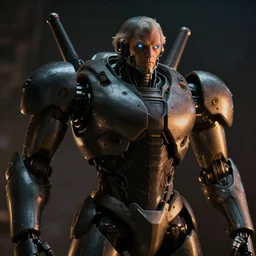 mecha with the face of borges, photorealistic, film, cinematic lighting, octane tender, volumetric light, dark - art