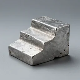 studio photo of a stepped and faceted piece of marine grade stainless steel flotsam with pitting