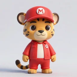 anthropomorphic jaguar, in red suit and hat, cute, 3 d, pixar character, octane render