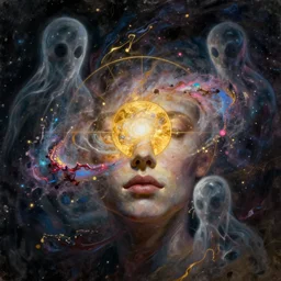👾 face galaxy, paint splash, phantom, dreary, dramatic, fluid, iridescent, golden ratio, artstation, moebius + loish + wlop, hd, oil painting, hyper realistic,
