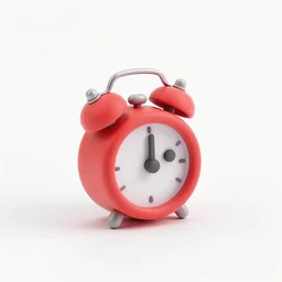tiny red alarm clock that looks like the iOS emoji emoji, 3D clay render, 4k UHD, white white white background white background, isometric view, studio lighting, 3d render