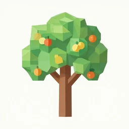 a low poly tree with cubes as fruits, flat image, minimalistic