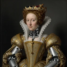 a portrait of a robotic Queen by Hans Holbein the Younger