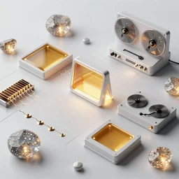 digital grids and glowing stones with embedded LEDs.  amber glowing screens and 9-track tape machines. jacob's ladder crackling.