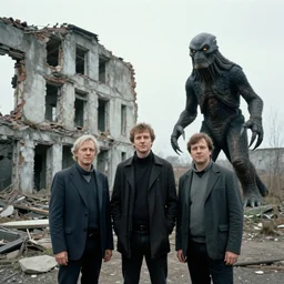 a ivan shishkin and simon stalenhag photo of a ruined building and star wars creature