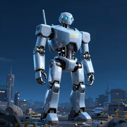 robot named kuz, blue tones, squarisg