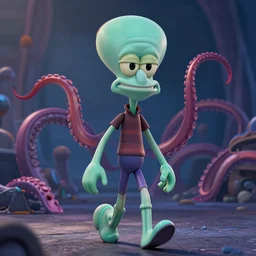 A badass photo of squidward tentacles walking in a movie, hyper detailed, award winning photography, perfect faces