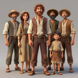 peasant family, full body, 3 d render, lifelike, handsome, gorgeous lighting by weta studio, mucha, bautista and norman rockwell and greg rutkowski and tom bagshaw and james gurney and lucasfilm