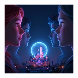 neon lit faces staring at orb by disney concept artists, blunt borders, rule of thirds