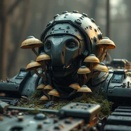 a bio - mechanical tank with mushrooms as camouflage highly detailed, cinematic, perfect face, cyberpunk, fine details, studio lighting, subtle shadows, art by katsuya terada and hieronymus bosch, photo - realism, hyper realism, octane render, hyper detailed, canon eos r 3, f / 1. 4, iso 2 0 0, 1 / 1 6 0 s, medium shot, 8 k, raw, unedited,