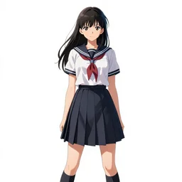school girl, school uniform, seifuku, pleated miniskirt, overknee socks, battle angel alita. by rembrandt 1 6 6 7, illustration