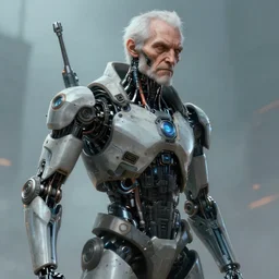 ultra realistic illustration of an old man cyborg, cyberpunk, sci-fi fantasy
