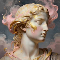epic beautiful intricate and detailed concept art. abstract supermodel woman face pose silhouette mixing with blond and pink liquid fluid carbon gold. abstract sculpture. art noveau clouds. 1 7 th century masterpiece by michelangelo. aetheral, epic concept art, close up portrait photography by amy leibowitz. greg rutkowski, 3 d, wlop, victo ngai, kandinski