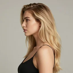 profile view photograph of a beautiful sexy young woman with blonde hair