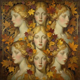 breathtaking detailed concept art painting art deco pattern of blonde goddesses faces amalgamation autumn leaves, by hsiao - ron cheng and john james audubon, bizarre compositions, exquisite detail, extremely moody lighting, 8 k