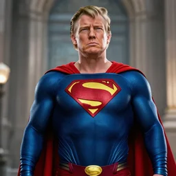 Donald Trump cast as Superman, still from Man of Steel movie, hyperrealistic, 8k, Octane Render,