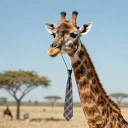 A portrait of a humaniid giraffe wearing a tie by Salvador Dali