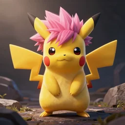 pikachu with pink afro hair