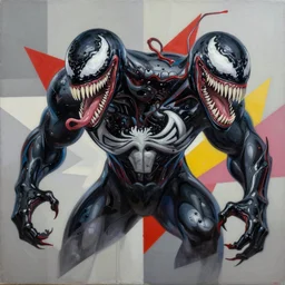 Venom vs Carnage painting by Sachin Teng, asymmetrical, Organic Painting , Hard Light and long shadows, Matte Painting,  geometric shapes, hard edges, graffiti, street art:2 by Sachin Teng:4