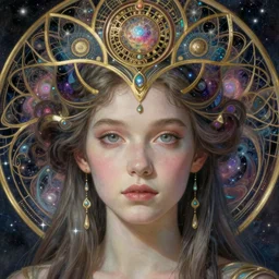 detailed!!! coherent!!! realistic beautiful young groovypunk queen of andromeda galaxy. face portrait. art nouveau, symbolist, visionary, baroque, giant fractal details. horizontal symmetry by zdzisław beksinski, iris van herpen, raymond swanland and alphonse mucha!!!. highly detailed, hyper - real, beautiful