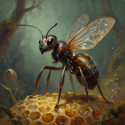 A painting of an anthropomorphic ant queen standing on her hind legs hive formian pathfinder,  digital art 4k unsettling,  otherworldly Wayne Barlowe Greg Rutkowski