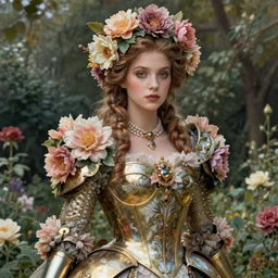 epic hyperdetailed portrait of beautiful queen's flower armored girl in the garden. by greg rutkowski, highly detailed portrait, rococo, digital painting, artstation, concept art, smooth, sharp foccus ilustration, artstation hq. intricate, elegant. art by wlop and artgerm and greg rutkowski and alphonse mucha, masterpiece.