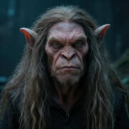 portrait of a troll with long hairs in alan lee style , cinematic lighting