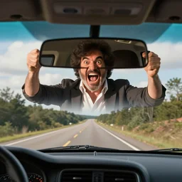 bob ross screaming in rear view mirror road rage