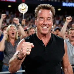 arnold schwarzenegger in ring, cheering the crowd