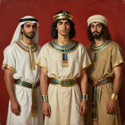 Solomon Joseph Solomon and Richard Schmid and Jeremy Lipking Middle eastern genre painting portrait painting of a young handsome man in ancient Canaanite costume, red background
