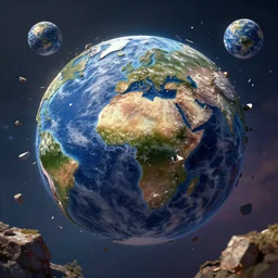 A ruined cosmos of broken planet earths by Daniel Sampere. Hyperdetailed. 8K Resolution. Illustration. HD. 16k resolution Behance HD HDR volumetric lighting polished.