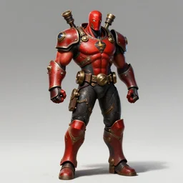 hyper detailed full body character concept digital painting master piece of a muscular red and black superhero, wearing a steampunk armor, hyper realistic, vivid color scheme, by cristian sauret
