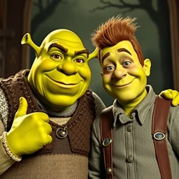 a photo of shrek and gordon ramsey.