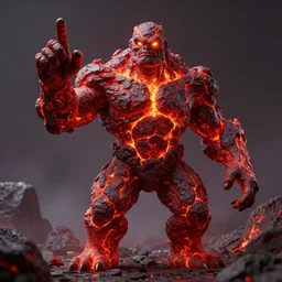 a large, muscular, standing, humanoid, lava rock, magma, fire golem creature, burning eyes, exaggerated perspective, octane render, 3 5 mm pointing up