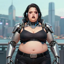 portrait of an absurdly ugly, awful disgusting fat gross woman, fashionable cyberpunk mechanoid, hong kong city background, hyperdetailed illustration by irakli nadar and alexandre ferra,, intricate linework, white porcelain skin, faberge, coral headdress, unreal engine 5 highly rendered, global illumination, radiant light, detailed and intricate environment, polaroid, 5 0 mm lens,