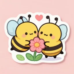 cute cartoon honey bee and flower, best friends, in love, die cut sticker