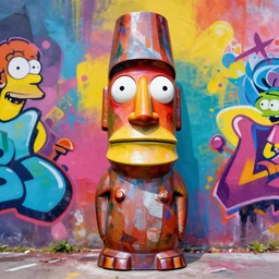 moai statue popart slap face caricature simpson family art contest cartoon graffity, mark ryden bill cipher colorful vibrant beeple, by thomas kinkade