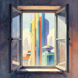 digital illustration of a beautiful window open front view, complete window!, realistic aesthetic, a watercolor and matte painting by mark keathley and mandy jurgens and charlie bowater, cgsociety, artdeco, utopia art, bold colors, sci - fi, artstation hq
