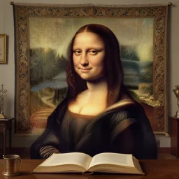 portrait of a beautiful room with a tapestry on the wall, as well as a book upon a table with heightened detail, detailed facial expression, detailed surroundings, elegant, highly detailed, centered, digital painting, artstation, concept art, smooth, sharp focus, illustration, by ( leonardo da vinci ), wlop