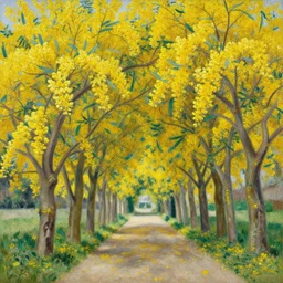 portrait of a middle aged italian archway tunnel of laburnum trees in bloom painted by emile friant