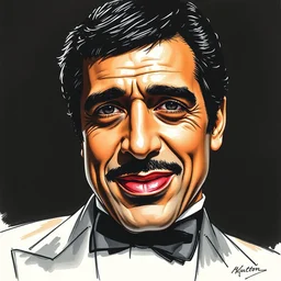 portrait of bruce campbell as scarface, by agnes lawrence pelton, ink, still - life, glamor shot, 2 - dimensional, dot, happy, spotlight