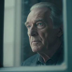 a cinematic, headshot portrait, of an old man, looking in the window, fantasy, dramatic, soft light, dreamy, facial features, detailed, deep focus, movie still, dramatic lighting, ray tracing, by hendrik kerstens and paolo roversi